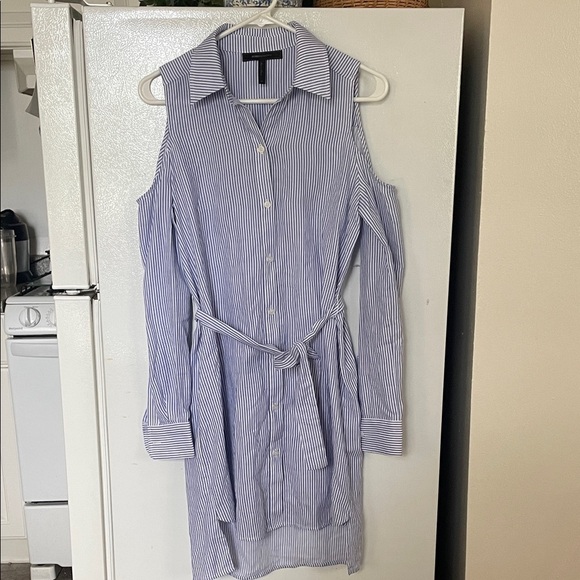 BCBGMaxAzria XS Cotton Blue Striped Cold Shoulder Dress - Picture 1 of 6